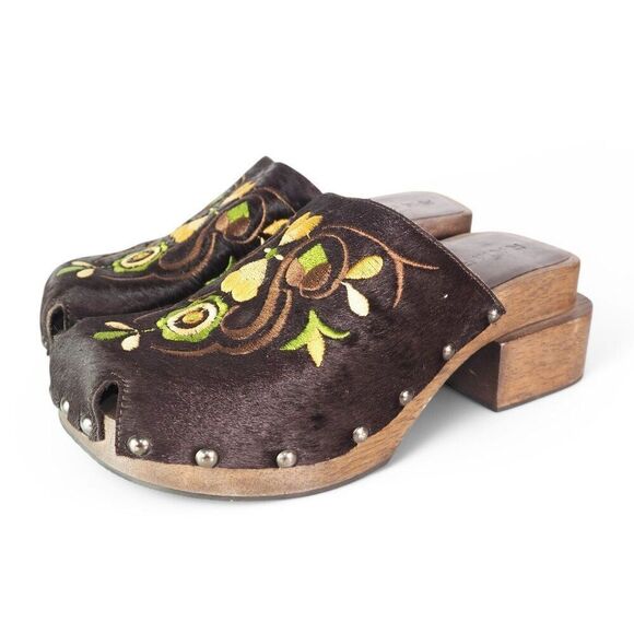 Rampage Keith Vintage Y2K Pony Hair Floral Print‎ Wooden Sole Clogs Women's 5.5 - Picture 2 of 10